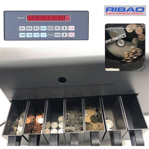 Ribao CS-600B Heavy Duty Mixed Coin Counter and Sorter with 6 Pockets - MachineShark