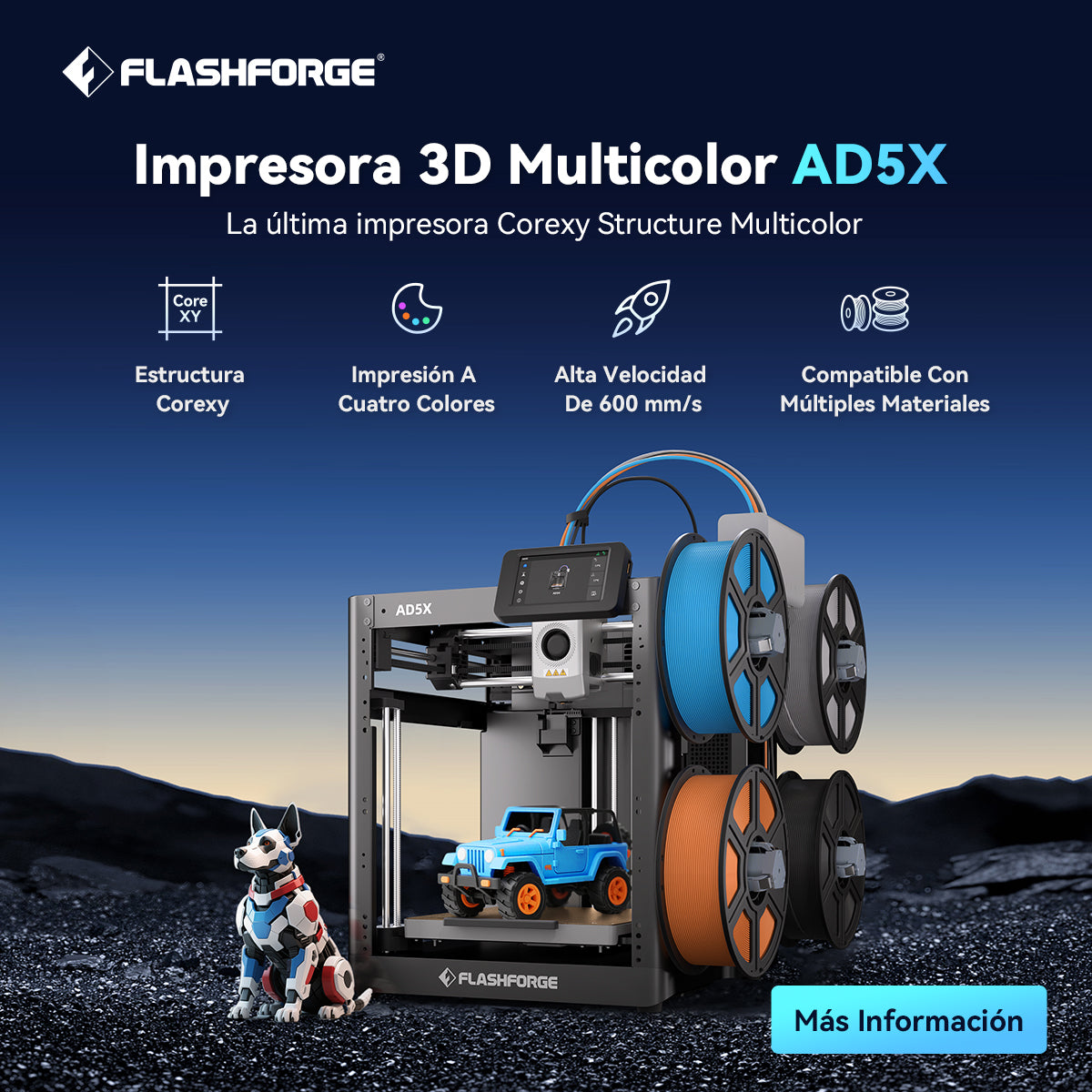 FLASHFORGE AD5X Multicolor 3D Printer for High-Speed, Full-Color Print