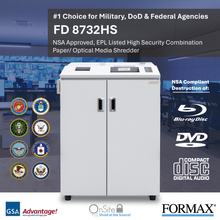 Load image into Gallery viewer, High security combination paper/optical media shredder with NSA approval and Formax branding.