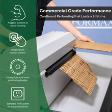 Load image into Gallery viewer, Commercial grade perforating machine with features listed on a green sidebar