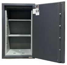 Load image into Gallery viewer, MJ-3418 interior, gray security safe with open door on a white background