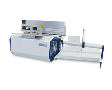 Load image into Gallery viewer, A FORMAX binding machine with a white and blue body, featuring a long horizontal arm and a top-mounted control or sensor unit, shown on a plain white background.