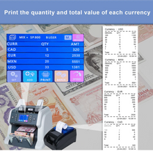 Load image into Gallery viewer, Currency counting machine with digital display and printed currency details on a money background