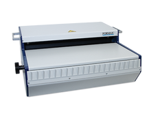 Load image into Gallery viewer, A FORMAX industrial binding machine with a white metal body and dark blue accents, shown on a plain white background.