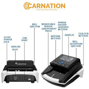 Carnation Automatic Counterfeit Bill Detector with UV MG IR Detection - Bank Grade CRD12A